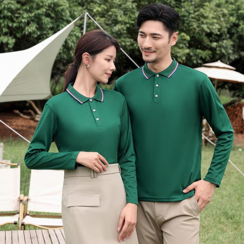 Long-Sleeved Polo Shirt Custom Work Clothes Corporate Uniform Advertising Shirt T-Shirt Group Catering Waiter Pure Cotton - Image 4